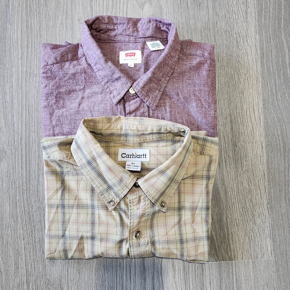 Lot of 2 Men Chambray Button Down Shirts Long Sleeves size XL